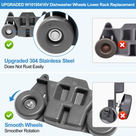 Upgraded W10195416V W10195416 Dishwasher Wheels Lower Rack for Kitchenaid Dishwasher Rack Wheels Whirlpool Maytag Kenmore Dishwasher Rack Parts AP5983730, PS11722152 Replacement Dishwasher Wheels