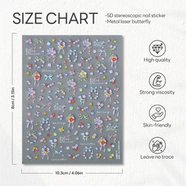 Bow Nail Art Stickers Decals 5D Embossed Bow Flower Nail Decals Lace Floral Bow Spring Summer Nail Design Bow Flowers Adhesive Decals Manicure Accessories for Women DIY