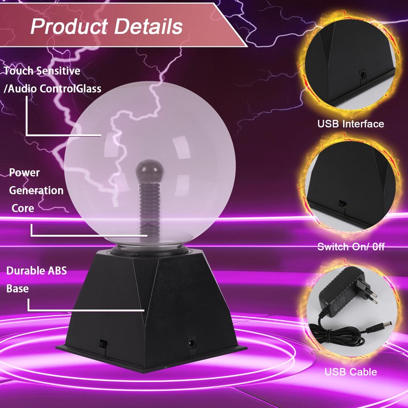 SENQIU Magic Plasma Ball, Plasma Ball Lamp, 15 cm, Electrostatic