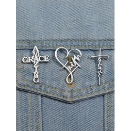 Letters Design Heart & Cross Brooch Set, Fashionable Clothes Accessories for Men & Women, Enamel Pin for Backpacks, Jeans, Scarves, Hats Decoration