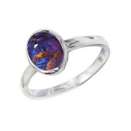 SILVERTROVE Gemstone Band Ring, Sterling Silver Ring for Men and Women, Band Ring in All Sizes, Jewellery CRG1078AA, Gemstone Precious metal gemstone, Purple Copper Turquoise