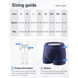Incontinence Underwear for Men 2PCS Washable Mens Incontinence Cotton Boxer Briefs with Front & Rear Absorbent Area Heavy Absorbency Overnight Leak Proof Underwear for Men (BU, 4XL)