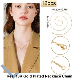 Beebeecraft 1 Box 12Pcs Rolo Chain Necklaces 18k Gold Plated Stainless Steel Belcher Chain Replacement Necklace 19.76 inch Long for Men Women