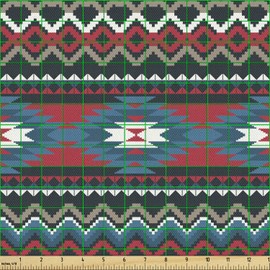 Ambesonne Antique Fabric by The Yard, Prehistoric Style Folkloric Striped Design Antique Mayan Patterns, Decorative Fabric for Upholstery and Home Accents, 2 Yards, Coral Black