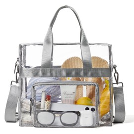 Bluome Clear Bag For Stadium Events 12×6×12 Crossbody Beach Lunch Tote Transparent Bag Purse Stadium Approved For Women Men, Beige, Large