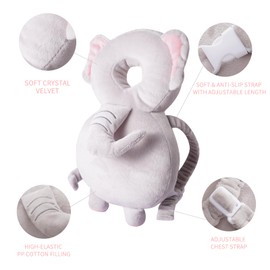 Baby Head Protector Backpack, Toddler Toddler Head Protector, Toddler Head Protector Padded Backpack Elasticated Carrier Wear (Elephant)
