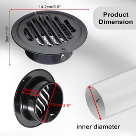 OGANAZI 4 Inch Stainless Steel Air Vents Round Black Soffit Vent Cover Air Vent Flat Ducting Air Outlet with Built-in Fine Mesh for Kitchen, Bathroom, Garage, Office and Warehouse Ventilation