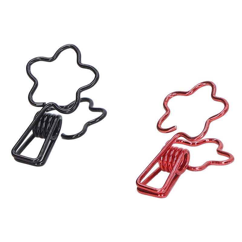 100pcs Binder Clips Black Red Cute Cartoon Flower Shape Metal