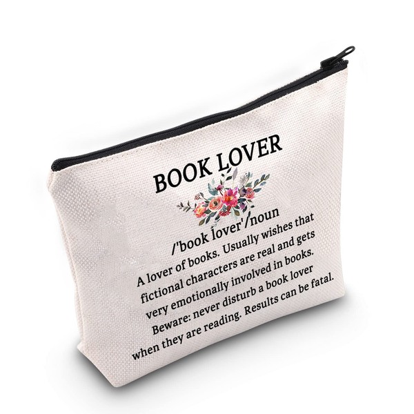 Reading Gift Bag Book Lover Makeup Bag Bookworm Cosmetic Bag Reader Zipper Travel Toiletry Bag, Book Lover Definition White