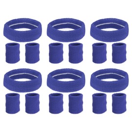 PATIKIL Sweatbands Headband Wristband, 6 Set/18Pcs Sweatband Terry Cloth for Sports Basketball Tennis Athletic Gym Working Out, Blue