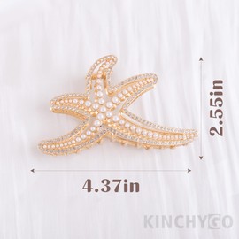 KINCHYGO, 3 Pack Starfish Hair Claw Metal Metals Pearl Jaw Clip Large Sea Star Shaped Hairclamp for Women