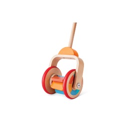 Hape - Arcobaleno Spingi&Tira - Giocattolo in legno con bastone e rotelle per incoraggiare il movimento dei bambini dai 12 mesi