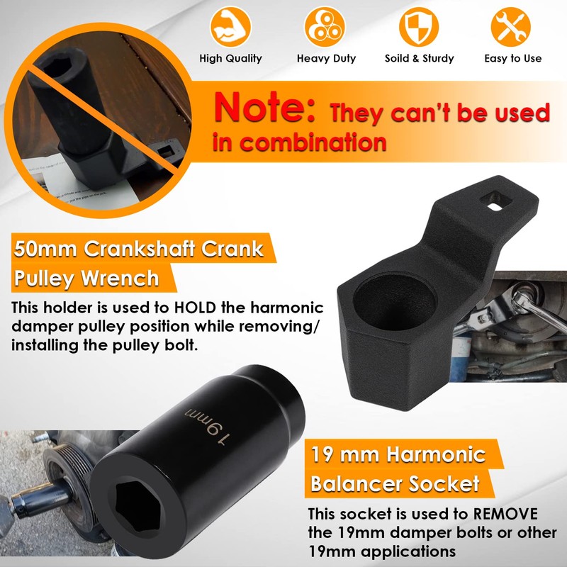 Yoursme 19mm Harmonic Balancer Socket 77080 & 50mm Crankshaft Crank