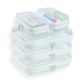 WELPIRT 5 Pcs Clear Hard Shell Zipper Case for Diaper Bag and Tote Organization – Hard Clear Zipper Cases Travel Set for Keys, Wipes, Toiletries, Cables (3M– + 2XS)