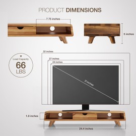 TINAMO Acacia Wood Monitor Stand with Drawer - Wooden Monitor Riser for Desk - Computer Monitor Stand for Desk - Multi-Purpose Desktop Storage Stand for Computer; Laptop; Printer; TV - 24.4 " x 8" x 5" (Patent Pending)