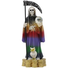 Cannan Mini Santa Muerte Base de Monedas Con Bola De Cristal 5" Coin Base Holy Death Grim Reaper Skull Skeleton Seven Powerful Colors Robe