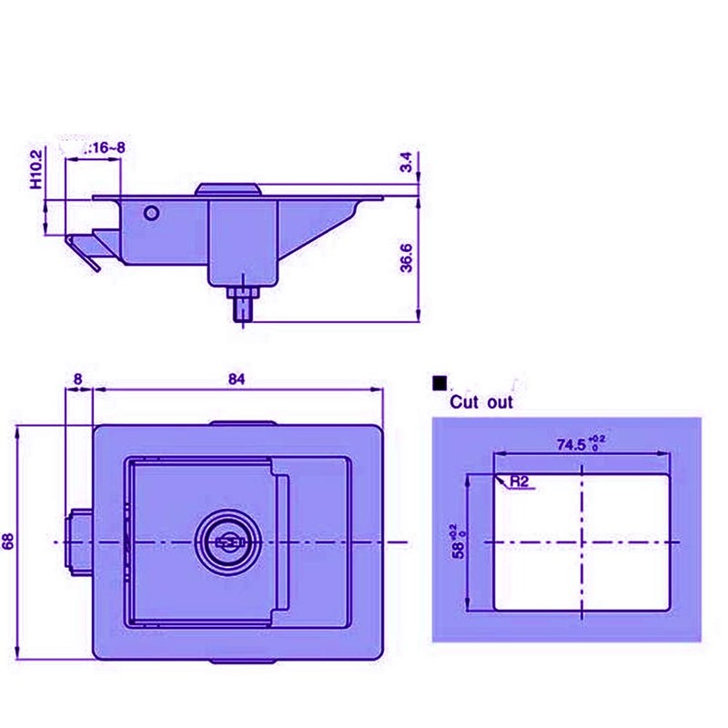 2 PCS Flush Mount Paddle Handle Stainless Steel Locking Door