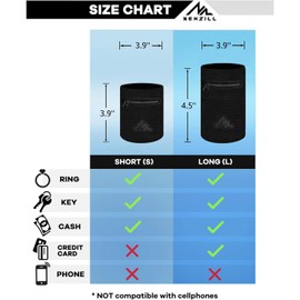 NEWZILL Wrist Wallet Wristband with Zipper - Cotton Sweatbands for Men & Women, Ideal for Sport, Running, Walking, Basketball, Football, Tennis, Hiking, Workout, and More Short Black