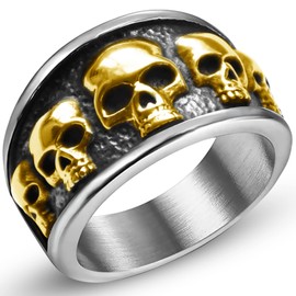 HJ HUAJ Stainless Steel Cool Skull Rings Gothic Death Skull Skeleton Cocktail Party Biker Statement Retro Vintage Ring