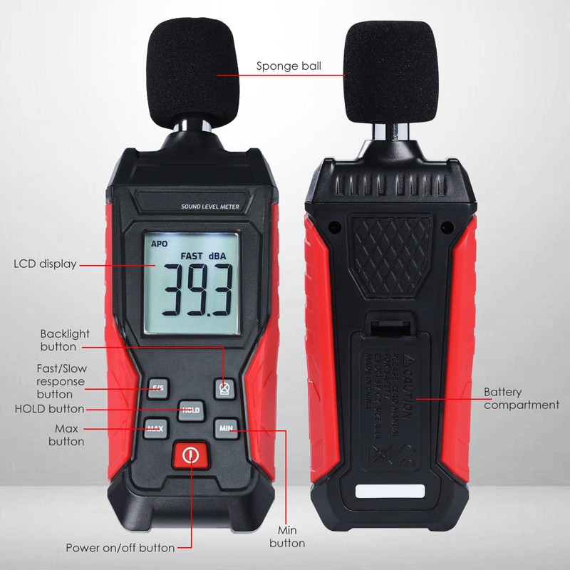 Decibel Meter, Sound Level Meter 30-130dB Digital Audio Noise Meter