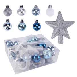 30ct 3cm Small Christmas Tree Baubles Decoration Blue & Silver Ball Ornaments Hanging Baubles Shatterproof Glitter Decoration Pendant for Holiday Home Party Decor