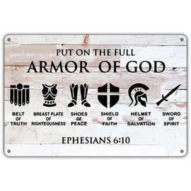 QIONGQI Funny Put on The Full Armor of God Metal Tin Sign Wall Decor, Farmhouse Rustic Christian Sign for Home Decor Gifts