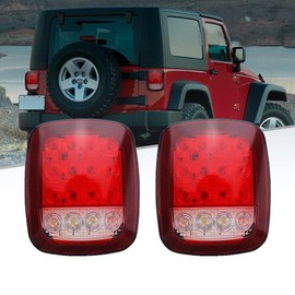 2x Universal 16 LED Trailer Tail Lights Red/White Square LED Stop Brake Turn Tail Signal Backup Reverse Brake Clearance Marker Light Replacement for Jeep JK CJ YJ Wrangler Truck Trailer Pickup RV 12V