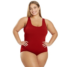 Sporti Plus Size HydroLast Chlorine Resistant Moderate Scoop Back One Piece Swimsuit - Rosewood - 22W