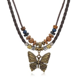 ZZQPSD Layered Boho Puka Shell Necklace Brown Coconut Wood Beads Western Necklace for Women Men Summer Surfer Beach Jewelry (butterfly)