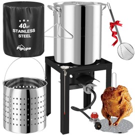 40QT Stainless Steel Outdoor Fryer | Turkey Fryer Kit | Seafood Boil Pot | Cover & Skimmer Included | 50,000BTU Propane Burner | Deep Fryer Pot with Basket | Crab, Seafood & Crawfish Boiler