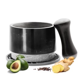 Black Marble Mortar and Pestle Set，Stone Spice Grinder, Reversible Mortar and Pestle,Molcajete Mexicano, Guacamole, Pesto, Spices, Modern Mortar Pestles Gift Set,1.8 Cup Mortar