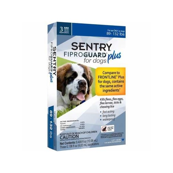 3-PACK SENTRY FiproGuard Plus Flea & Tick Spot-On for Dogs (89-132 lbs)