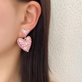 Valentines Day Earrings for Women Red Pink Heart Earrings Valentines Day Gifts for Her Rhinestone Heart Earrings Dangling Valentines Earrings Valentines Day Outfit Accessories Women