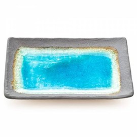 Blue Crackleglaze Japanese Ceramic Plate for Sushi & Other Cuisine - Turquoise Glaze