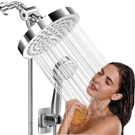 Regaderas Para Baño, Set De 6''Cabeza De Ducha De Lluvia De Alta Presion y 3.4''Regadera De Mano, Con Manguera De 60'', Cabezal Giratorio Ajustable 360 Grados, Fácil Instalación Sin Herramientas