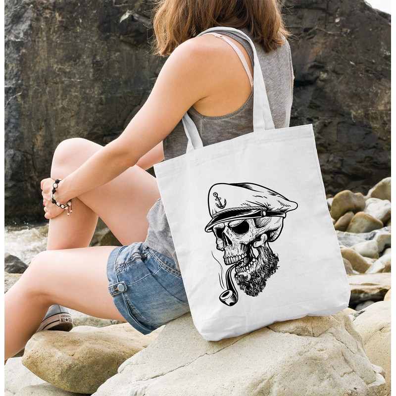 Autiga® Jute Bag Captain Skull Beard Sailor Skull Cotton Bag