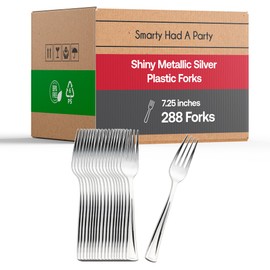 Plastic Silver Forks Heavyweight 288 Pcs - Disposable Fancy Silverware Forks Set - Heavy Duty Bulk Party Pack Cutlery Flatware Utensils For Wedding, Thanksgiving, Birthday & All Occasions