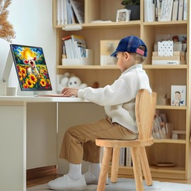 DoFanXinYe Wooden Step Stool Children Toddler Chair Kids Desk Chair with Non-Slip Foot Mat Wood Wax Oil Craft Sensory Table for Kids Playroom Classroom Boys Girls Age 2+ Size：10" L X 10" W X 18" H