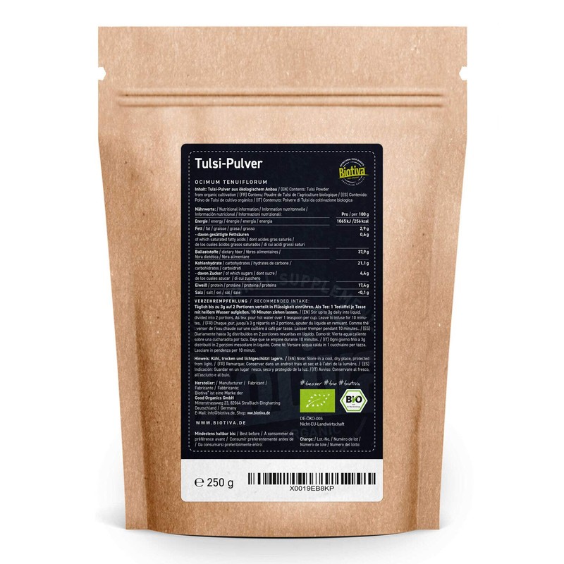 Biotiva Tulsi Powder Organic 250g - Indian Basil - Ocimum
