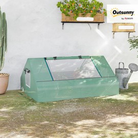 Outsunny 71" x 55" x 32" Mini Greenhouse, Small Green House, Garden Planting Shed, Outdoor Flower Planter Warm House with Zipper Windows and Door, Green