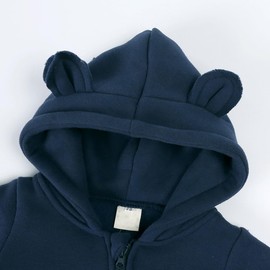 Alunsito Newborn Baby Boys Girls Romper One Piece Long Sleeve Bear Ear Hoodie Jumpsuit Toddler Spring Autumn Bodysuit, darkblue