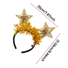 Dzrige Happy New Year Headband with Star and Gold Tinsel, Glitter New Year Head Boppers Headband New Years Eve Headwear New Year Hair Accessories for New Year Birthday Carnival Party Props Decoration