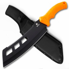 REAT 16" Heavy Duty Machete with Saw & Sheath - Dual-Purpose Gardening Knife for Chopping & Sawing, Ergonomic No-Slip Handle