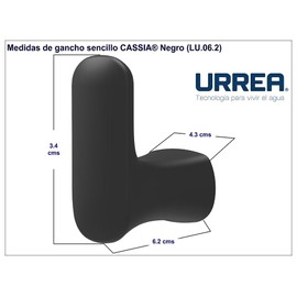 URREA LU.06.2 Gancho Sencillo CASSIA, Acabado en Negro Mate, Ancla de Metal