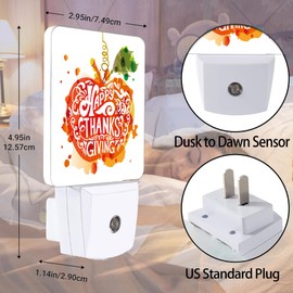 Jopowide Happy Thanksgiving Night Light, Watercolor Pumpkin Plug into Wall with Dusk to Dawn Light Sensors, Warm Nightlights for Bedroom, Bathroom, Hallway, Kitchen, Gifts Ideal for Women Men