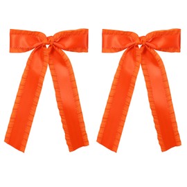 5.5" Orange Hair Ribbon Bow Clips Long Tail for Women Girls Big Solid Satin Double Ruffle Ribbon Alligator Barrettes Hairpins Happy Fall Outfit Decoration Accessory Birthday Gift