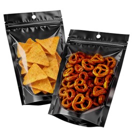 100pcs 4"x6" Mylar Bags for Food Storage,Smell Proof Bag with Window Resealable，Stand-up Foil Pouch Packaging Freeze Dried Candy Bag Food Storage Bags for Small Business (Black)