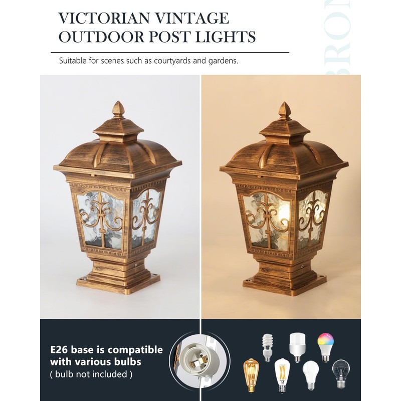 PTOUG 2 Pack Outdoor Post Light, Bronze Post Lamp Fixture,
