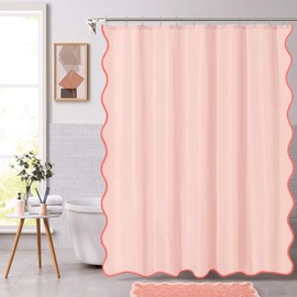 ORTIGIA Blush Pink Scalloped Shower Curtain, Light Pink Cute Shower Curtain Peach Aesthetic Preppy Boho Waterproof Fabric Girly Bath Bathroom Decor with Metal Hook 72 W x 72 H Inch