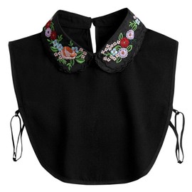 THLCIOPE Women's Lace Embroidered Detachable Fake Collar Shirt Elegant Feminine Top for Office Casual Party Black